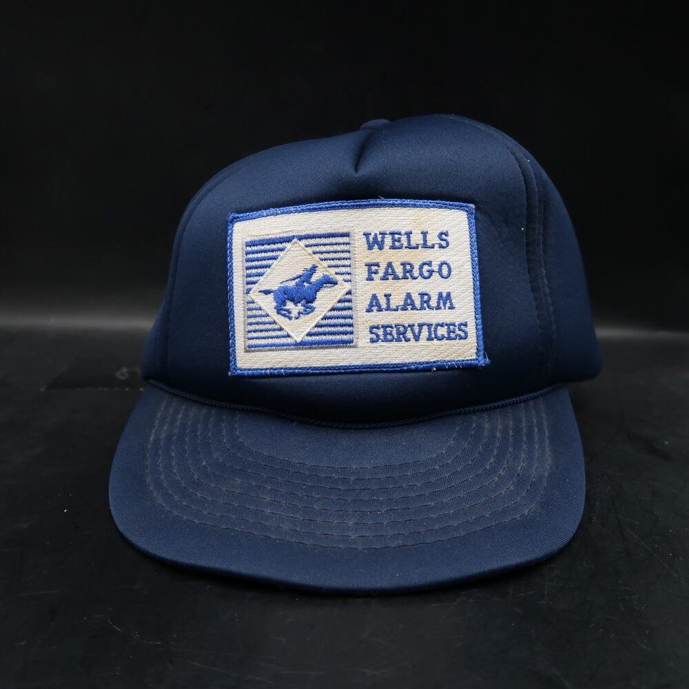 Wells Fargo Alarm Services Hat Cap Snapback Vintage NOS Blue Security Bank 1980s